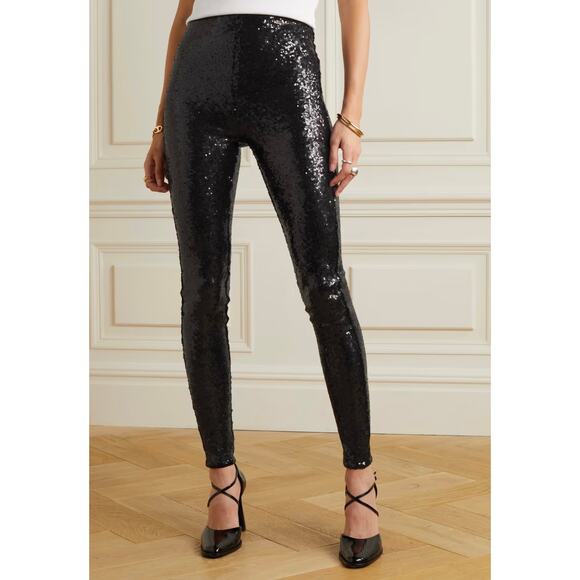 Commando Black Sequined Stretch-Jersey High Waisted Leggings Size M - Picture 1 of 5